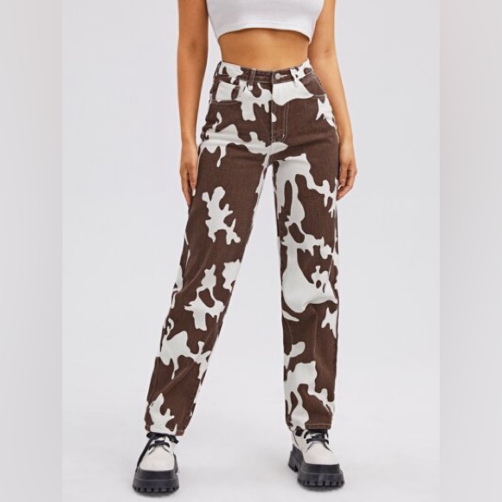 Brown Cow Print‎ Jeans Denim Straight Leg size XS 00-2